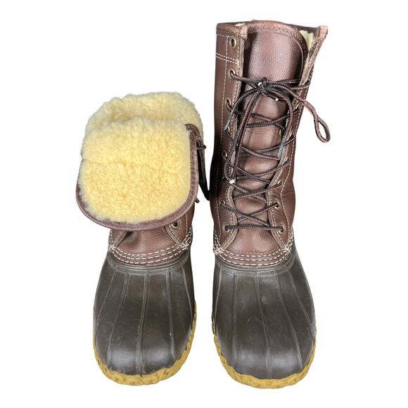 L.L. Bean Women's Shearling Lined Fold Down Brown Duck Boot Size US 6 - Picture 7 of 10